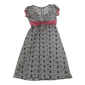 VTG Volume One Dresses Women' Size L Babydoll V-Neck Cap Sleeve Black White Pink